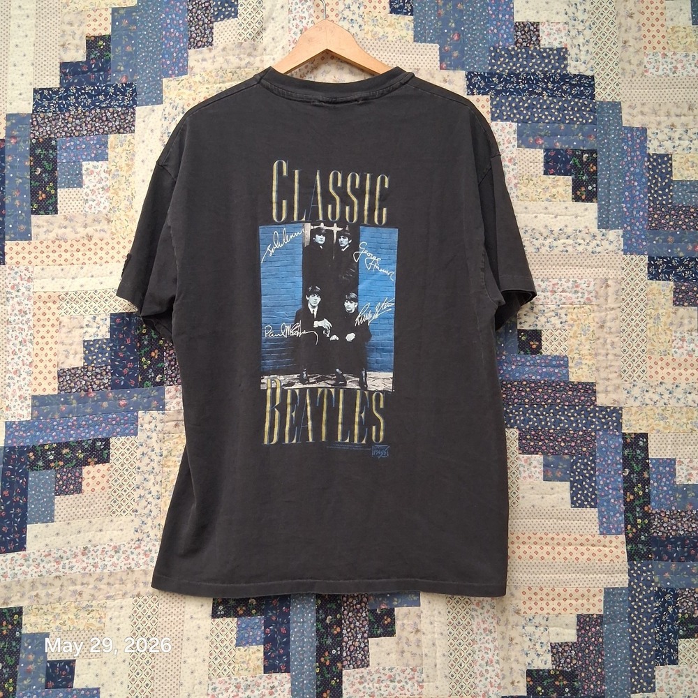Vintage 90s The Beatles Backstage Pass Graphic T Shirt Sz XL Black Single Stitch